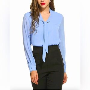 ACEVOG Women’s Chiffon Blouse Long Sleeve Work Shirt - Light Blue